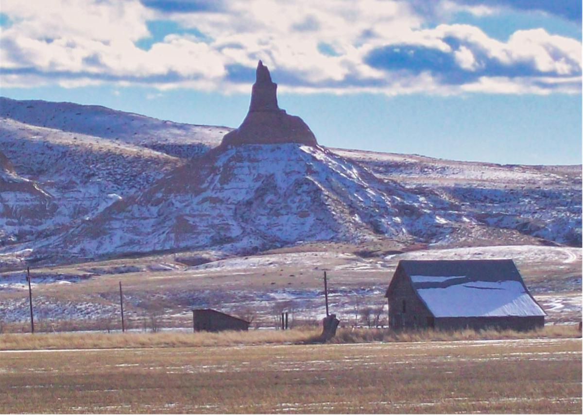 Postcard Snowy Chimney Rock