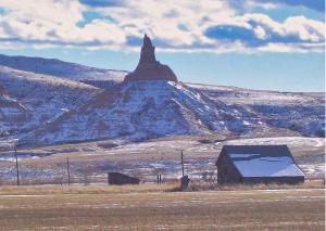 Postcard Snowy Chimney Rock