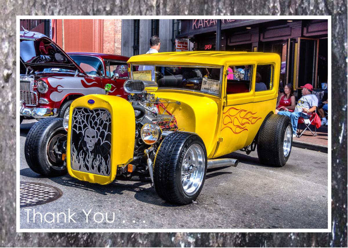 Yellow Hot Rod Side View Downtown Nashville Card