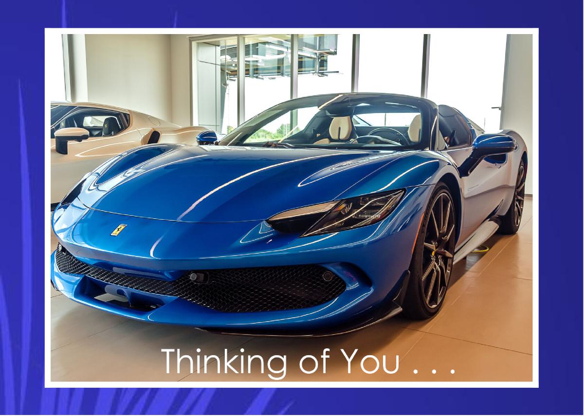 Blue Ferrari Driver Front Side View Card