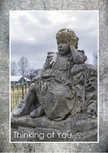 Sad little girl sculpture Maplewood Cemetery Card