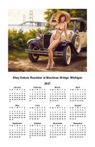 Shay Roadster at Macinaw Bridge pinup